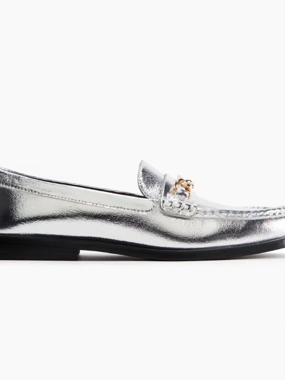 H&M Silver Metallic Loafers size 37 6.5 with Gold Bit Detail NEW NWT